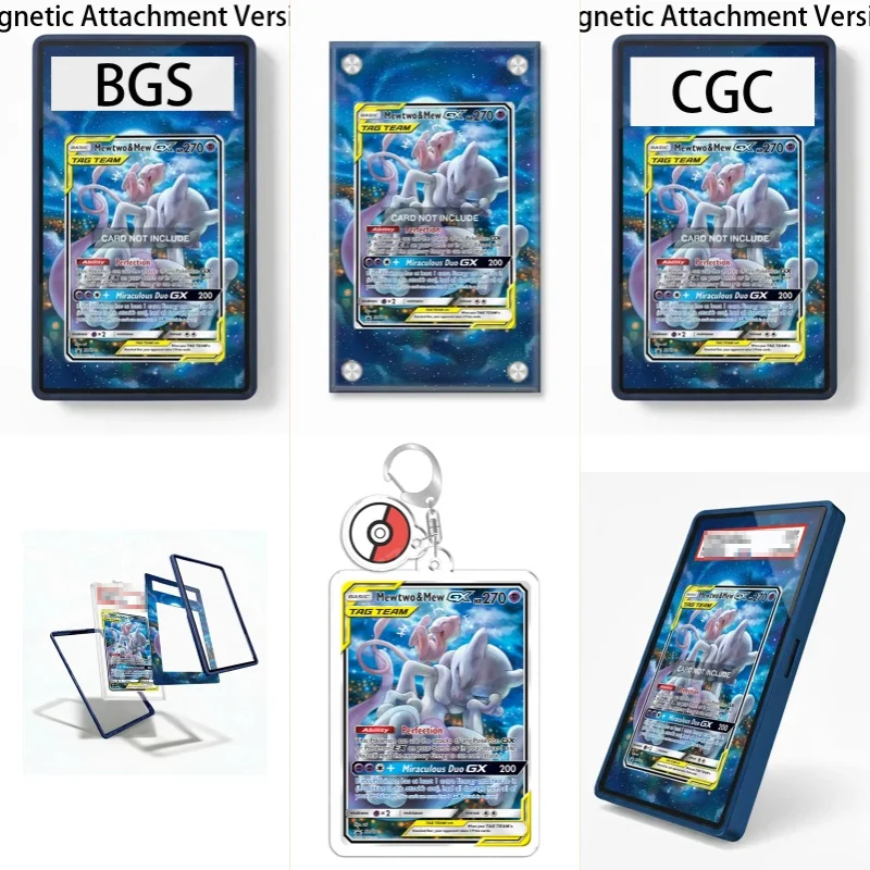 Étui de protection en acrylique recyclable pour cartes Pokémon TCG Mewtwo & Mew GX, avec porte-clés, idéal pour les fans d'art et de l'anime – Cadeau parfait