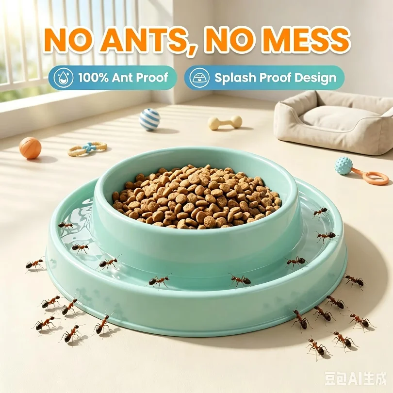 Anti-Ant Pet Bowl Universal Plastic Food Dish for Cats Dogs,Anti-Splash Ant-Proof Water Channel Easy Clean Non Slip Feeding Bowl
