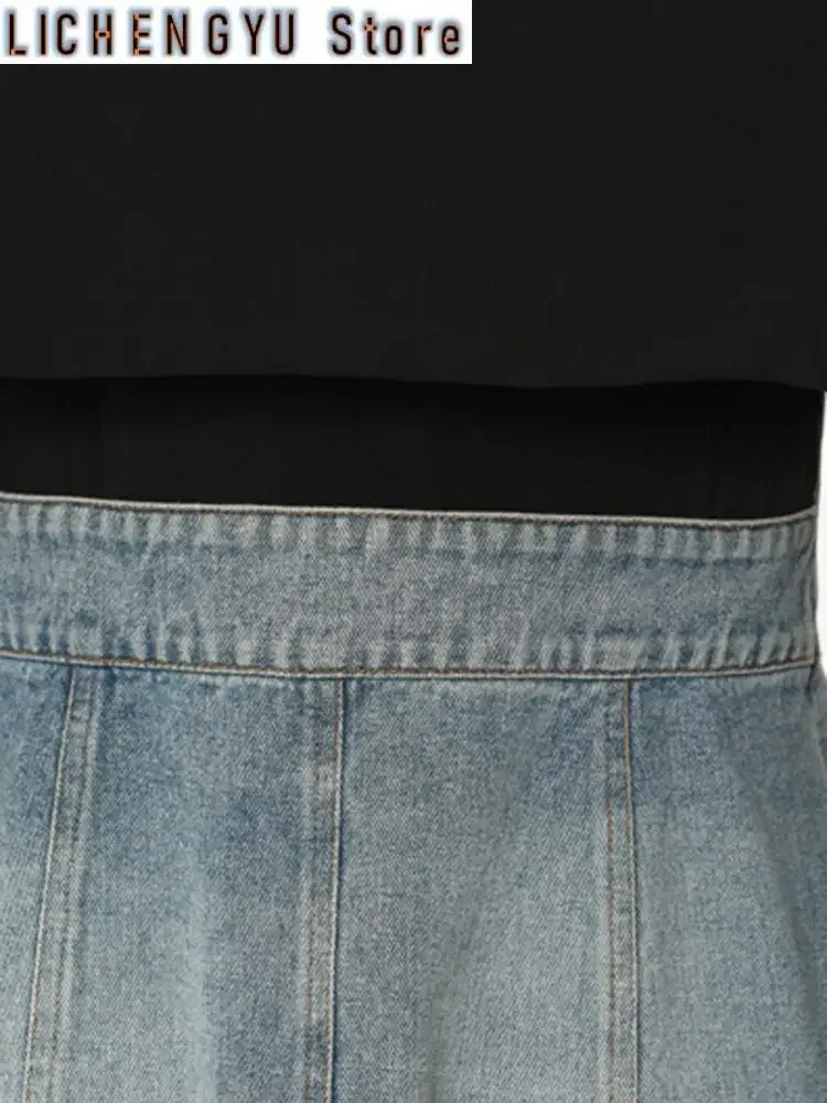 Loose Fit Black Denim Color-block Long Jacket New Lapel Long Sleeve Women Coat Fashion Tide Spring Autumn