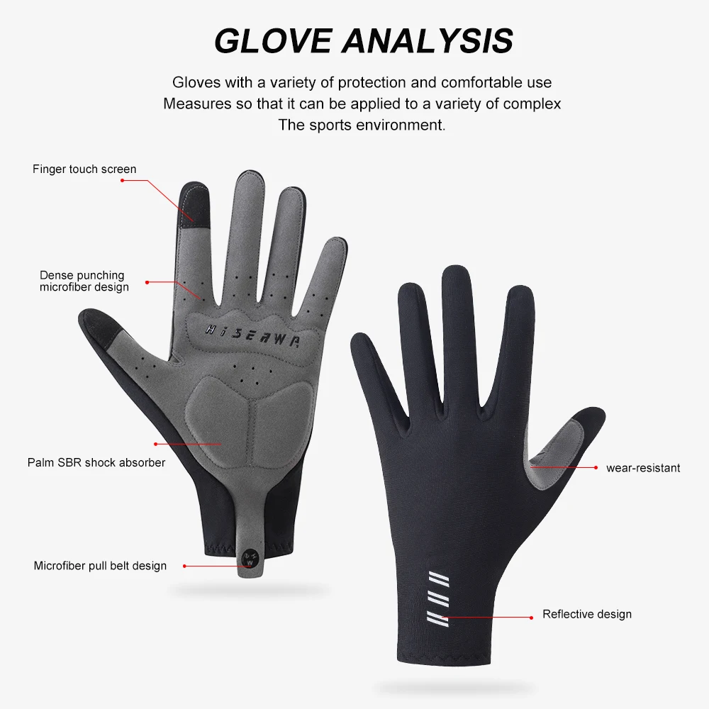 HISERWA Men Women Winter Warm Full Finger Cycling Gloves Outdoor Sports Anti Shock Touch Screen Anti Slip MTB Road Bike Gloves