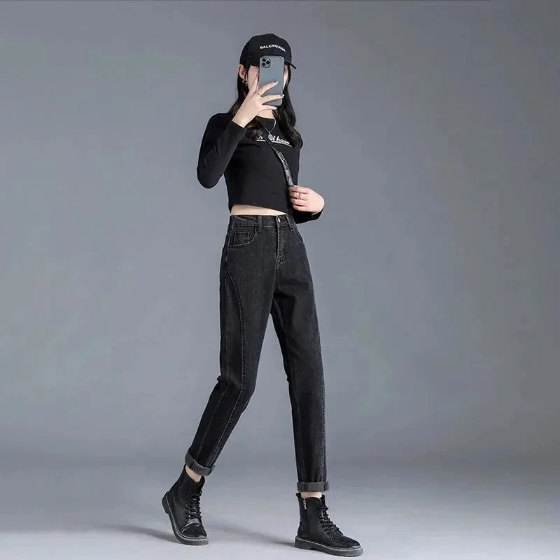 2024 New Design Korean Fashion Slim Women's Pencil Denim Trousers Vintage High Waisted Harem Jeans Streetwear Pantalon Pants