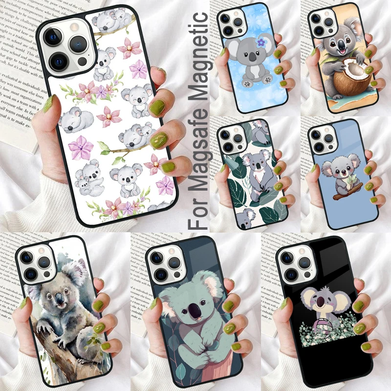 Cute Australia Koala Art Magnetic Soft Phone Case for iPhone 16 Promax 15 Pro 13 14 Plus 11 12 Mini MagSafe Coque