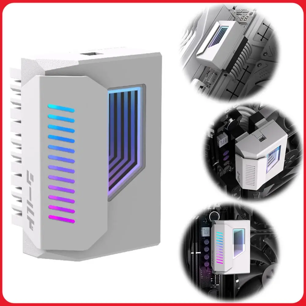 ATX 24 Pin 180 Degree Adapter with Infinity Mirror ARGB Light 24-Pin Angle Adapter for Computer Motherboard ATX Power Supply