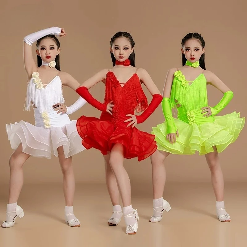 

High-end fringed performance practice performance suit children's training Latin dance girls practice suit
