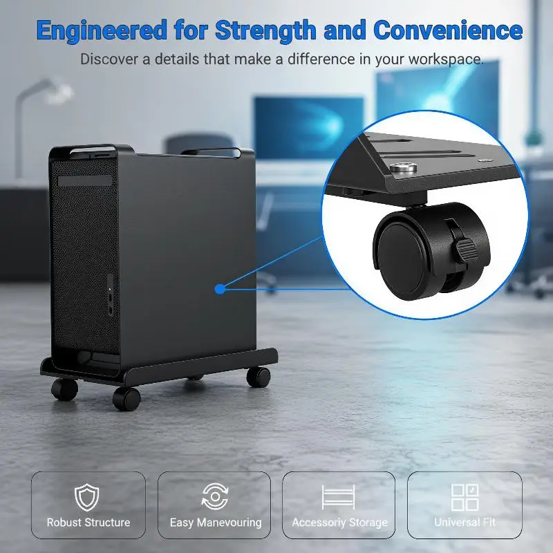 1Pcs  Adjustable CPU Stand Universal Under Desk Bracket Hollow Design PC Tower Elevated Storage Holder for Home Office
