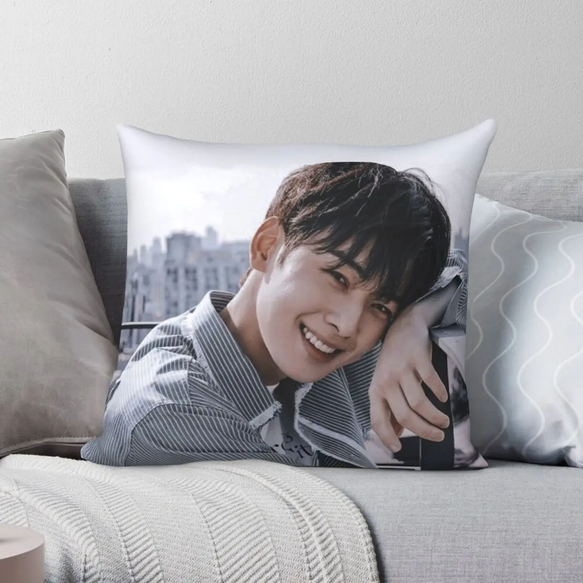 Cha Eunwoo Cute Smile Pillowcase Polyester Linen Velvet Creative Zip Decor Pillow Case Home Cushion Cover