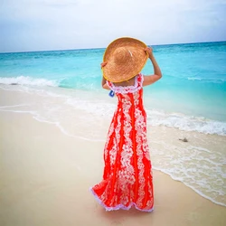 Robe Muumuu Hawaïenne Traditionnelle, Charmante, Hibiscus, Orange Imprimé, Vêtements de Vacances d'Été pour Mariage à la Plage, Robe de Soirée Luau