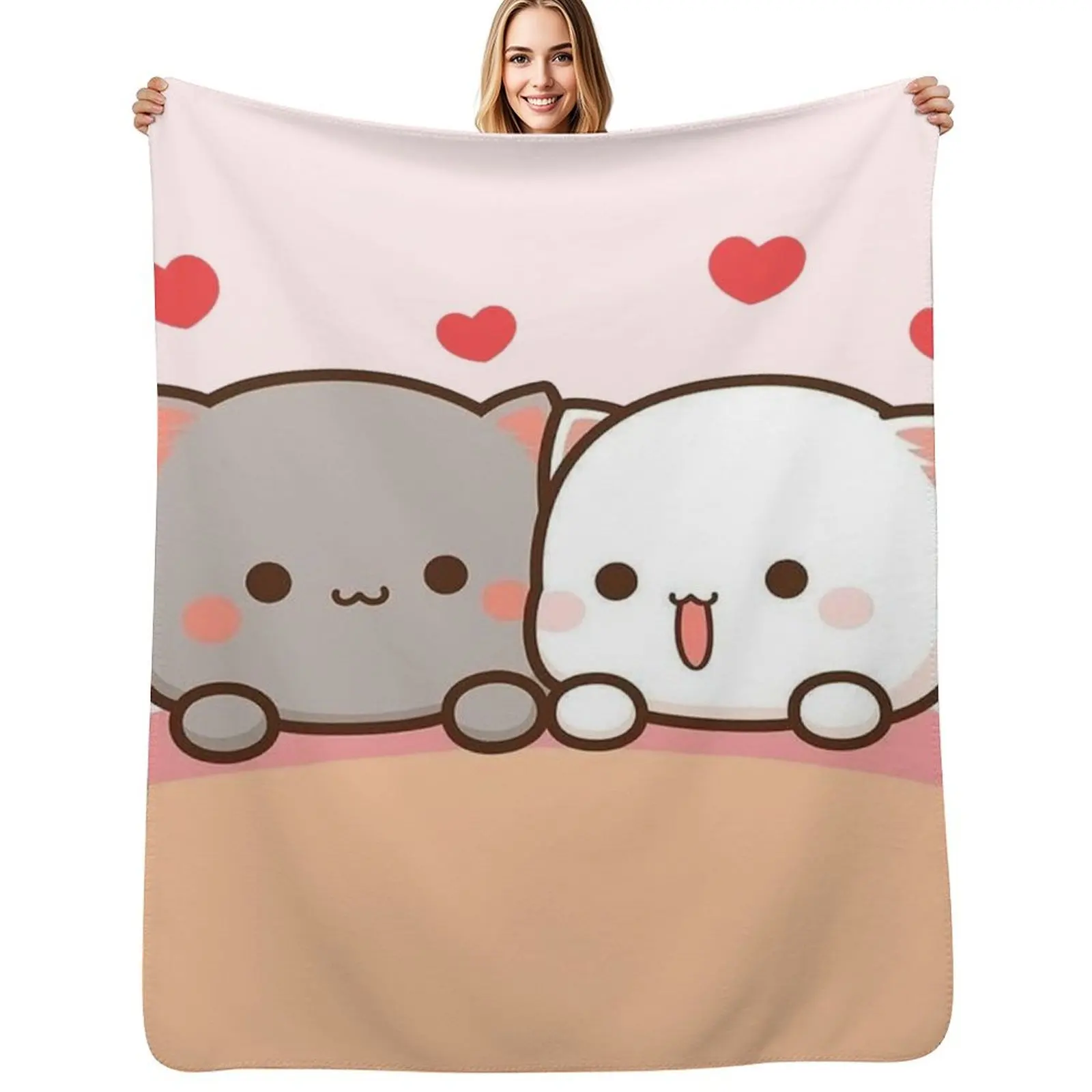 Peach and goma mochi cat Throw Blanket Soft Breathable Blanket for Night Sleeping