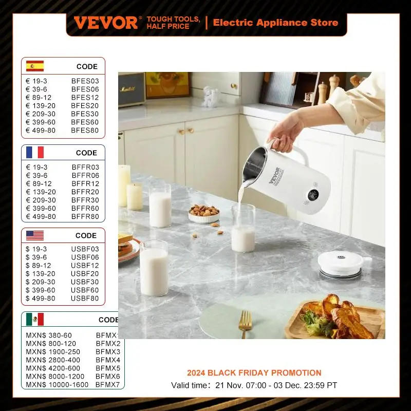 VEVOR Nut Milk Maker 8-in-1 Soy Milk Maker with 8-Leaf Blades 600ML Automatic Pant Based Soy/Oat Milk Maker with Auto-Cleaning
