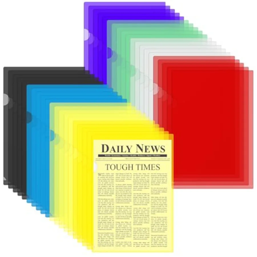 

40 Pack Clear File Folders, Transparent L-Type Paper Plastic Sleeves, Paper Sheet Protectors, Plastic Documents Pockets, Reusab