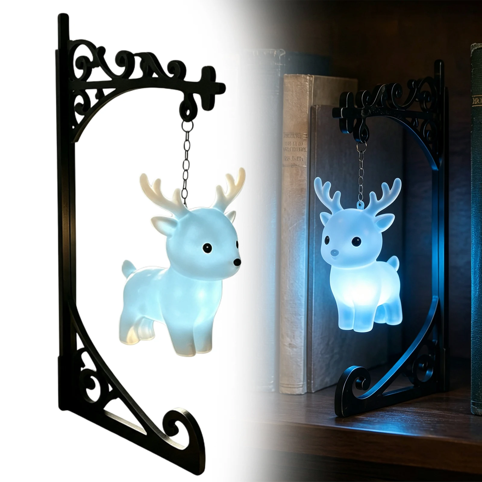 Magic Metal Owl Bookend Lamp Hanging Shelf Night Light Decor for Book Lovers Reading Room