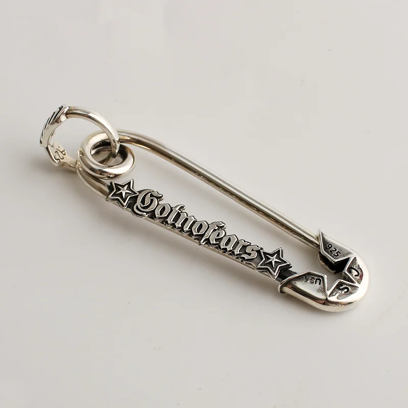 Trendy Hip-Hop Creative Necklace American Style Personalized Jewelry Retro 925 Sterling Silver Large Pin Pendant
