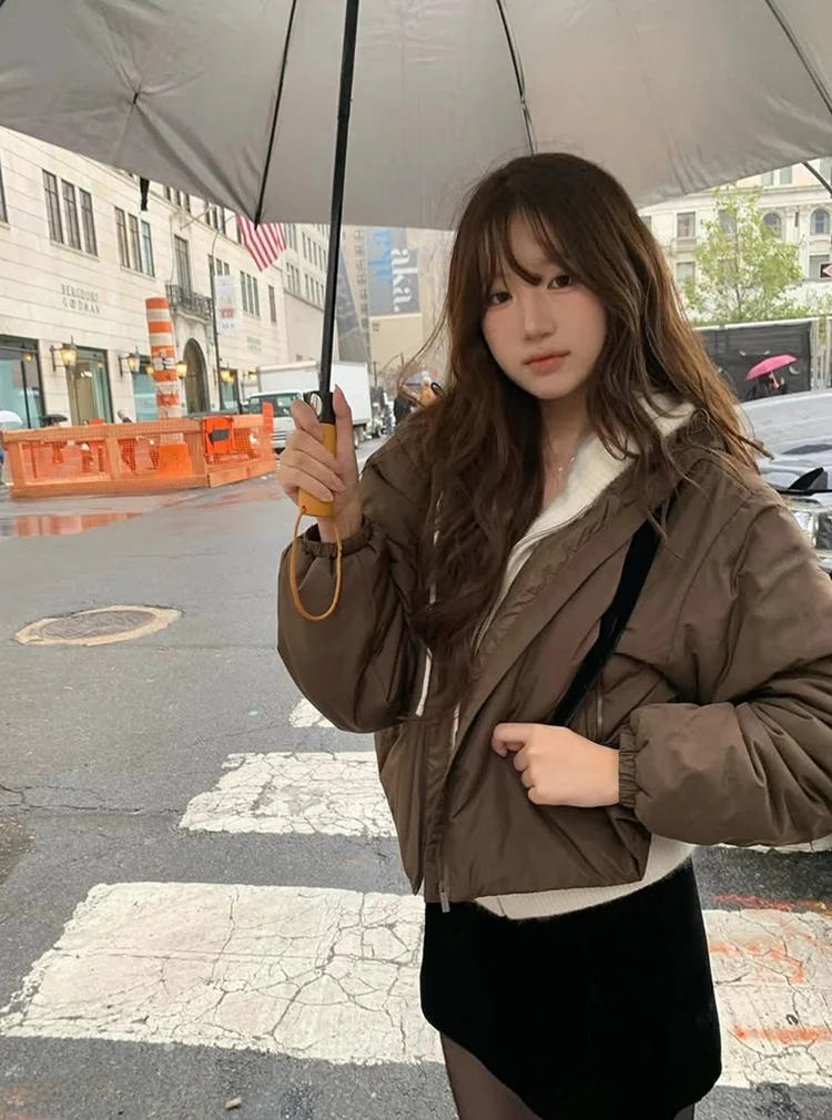 Abrigo coreano Sle Jaet con capucha y cremallera para mujer, prendas de vestir exteriores holgadas de algodón, longitud ort, Color, invierno, recién llegado