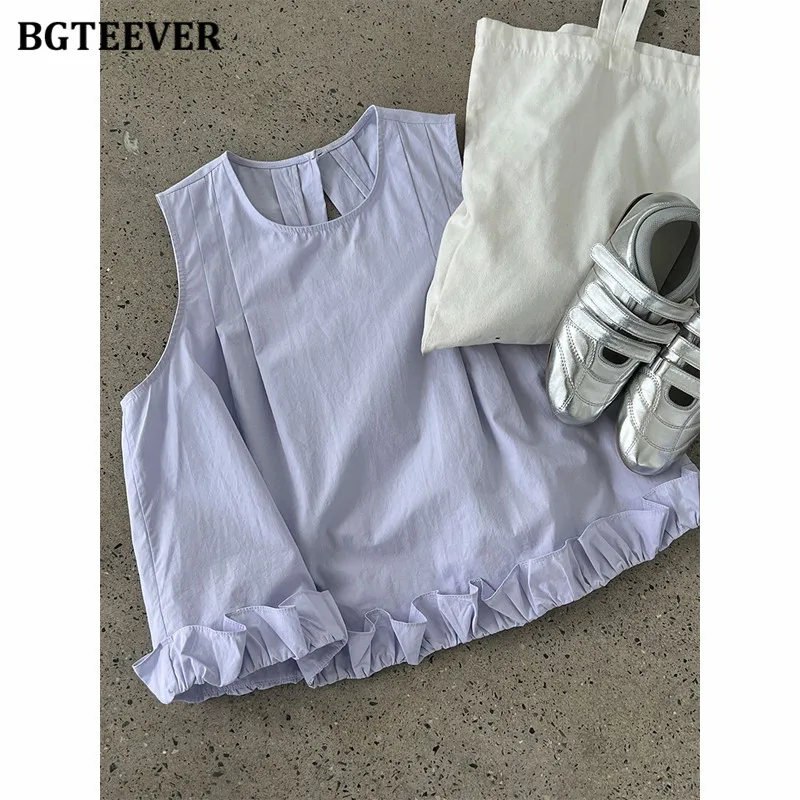 BGTEEVER 100% Cotton Women Skirts Set Summer Ruffles Camisole and Mid-Length Skirts