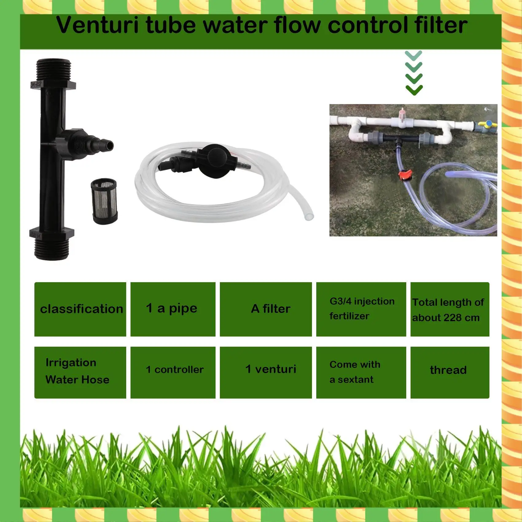 

AB53 3/4 Garden Irrigation Device Venturi Fertilizer Injector Switch Water Tube Kit