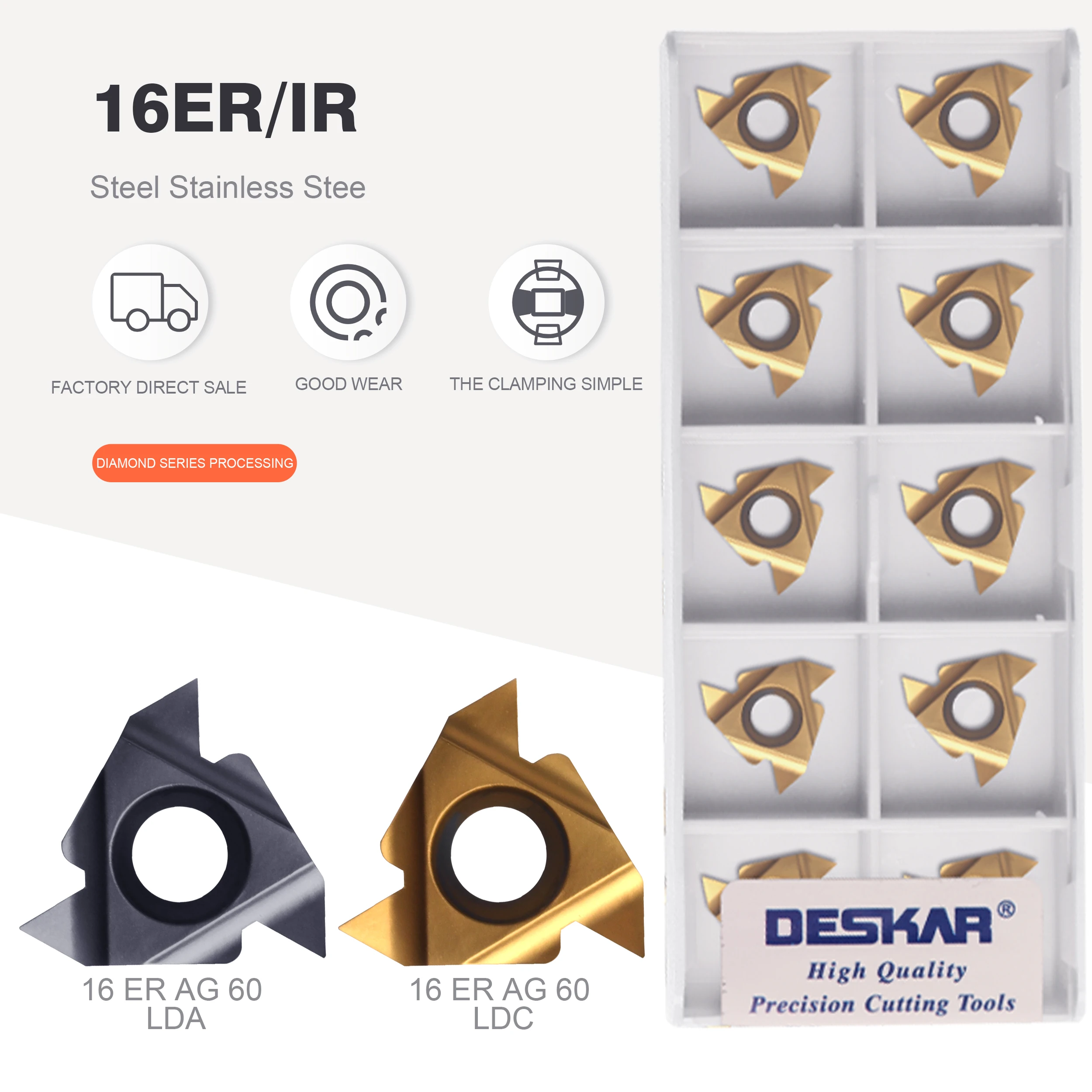 

DESKAR 16IR 16ER AG60 AG55 A55 A60 G55 G60LDA LDC Original Thread Insert Lathe Cutting Tool CNC Carbide Cutting Blade