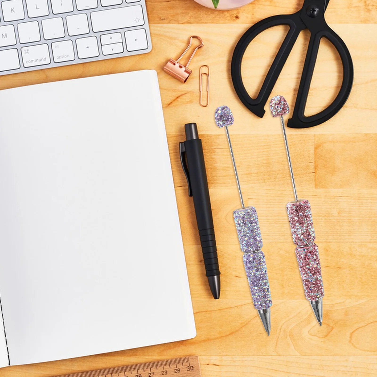 

2Pcs Rhinestone Ballpoint Pens Metal Beadable Bead Pens Smooth Writing Glamorous School Office Supplies Creative Gifts