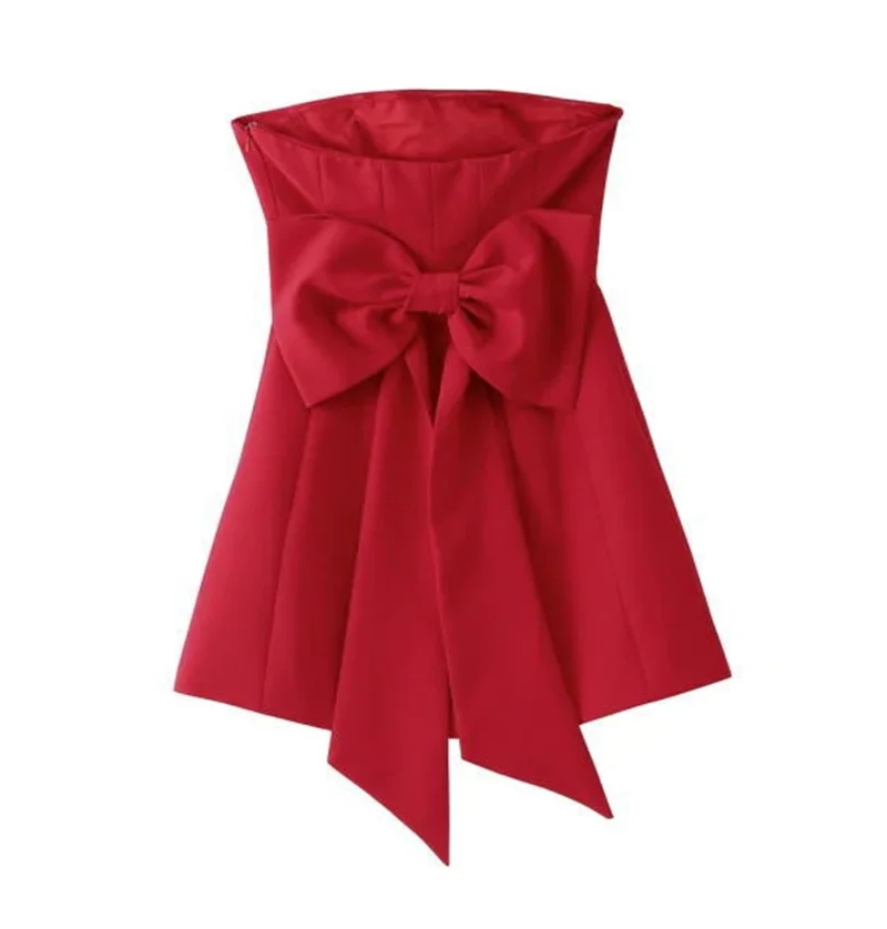 Mulheres Big Bow Tube Top Prom Dress, sem encosto apertado cintura vestido de festa, sem mangas curto Hip Wrap saia, vermelho exclusivo, novo design, em estoque