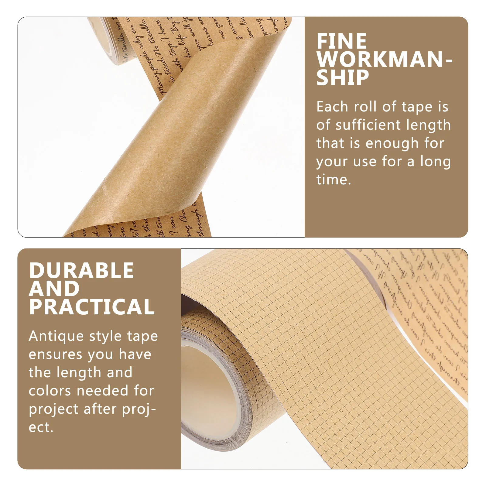 

2 Rolls Vintage Kraft Paper Scrapbook Decorative Adhesive Tape Diy Crafts Stationery Multi-Purpose Repositionable Tearable Brown