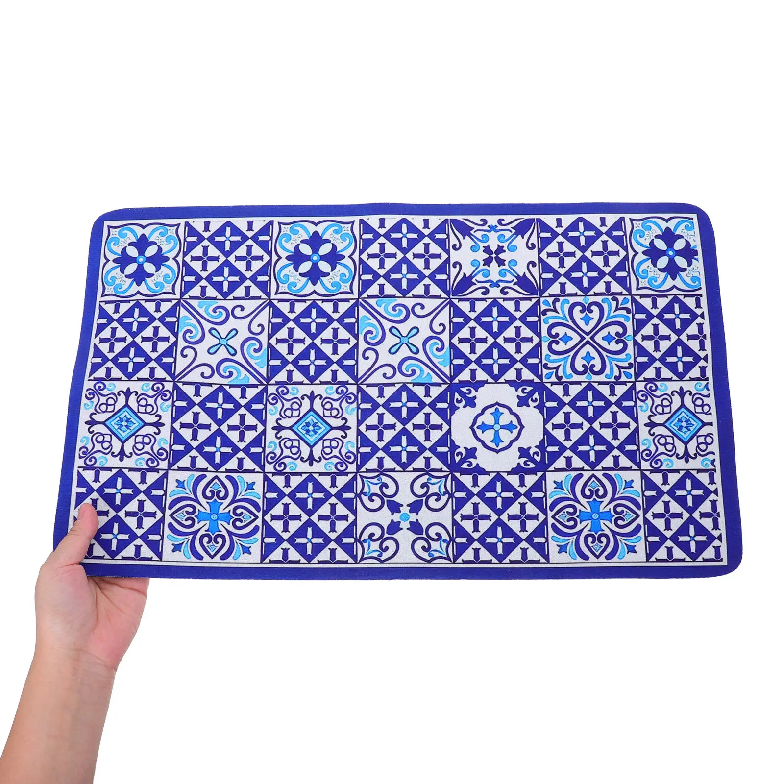 Coffee Bar Mat 19.7x11.8in Absorbent Kitchen Countertop Mat American Floral Tile Water Absorbing Coffee Kitchen Drying Pad