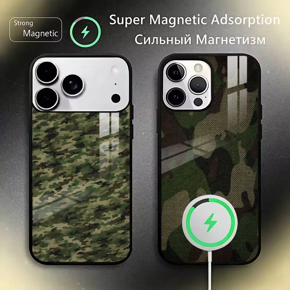 

Green Camouflage Pattern Phone Case For iPhone17,16,15,14,13,12,11 Plus,Pro Magnetic For Magsafe Wireless Charging