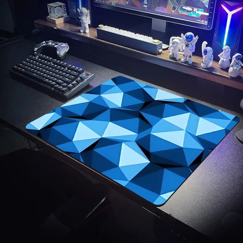 Blue Three-dimensional Diamond Grid Mouse Pad Gaming Accessories Laptop Gamer Cutting Mat Surface for Computer Aesthetic Mat Rug