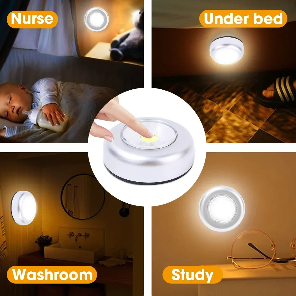 LED Night Light Battery Powered Wireless Wall Lamps for Bedroom Kitchen Bedside Toilet Closet Press Touch Switch Small Lights