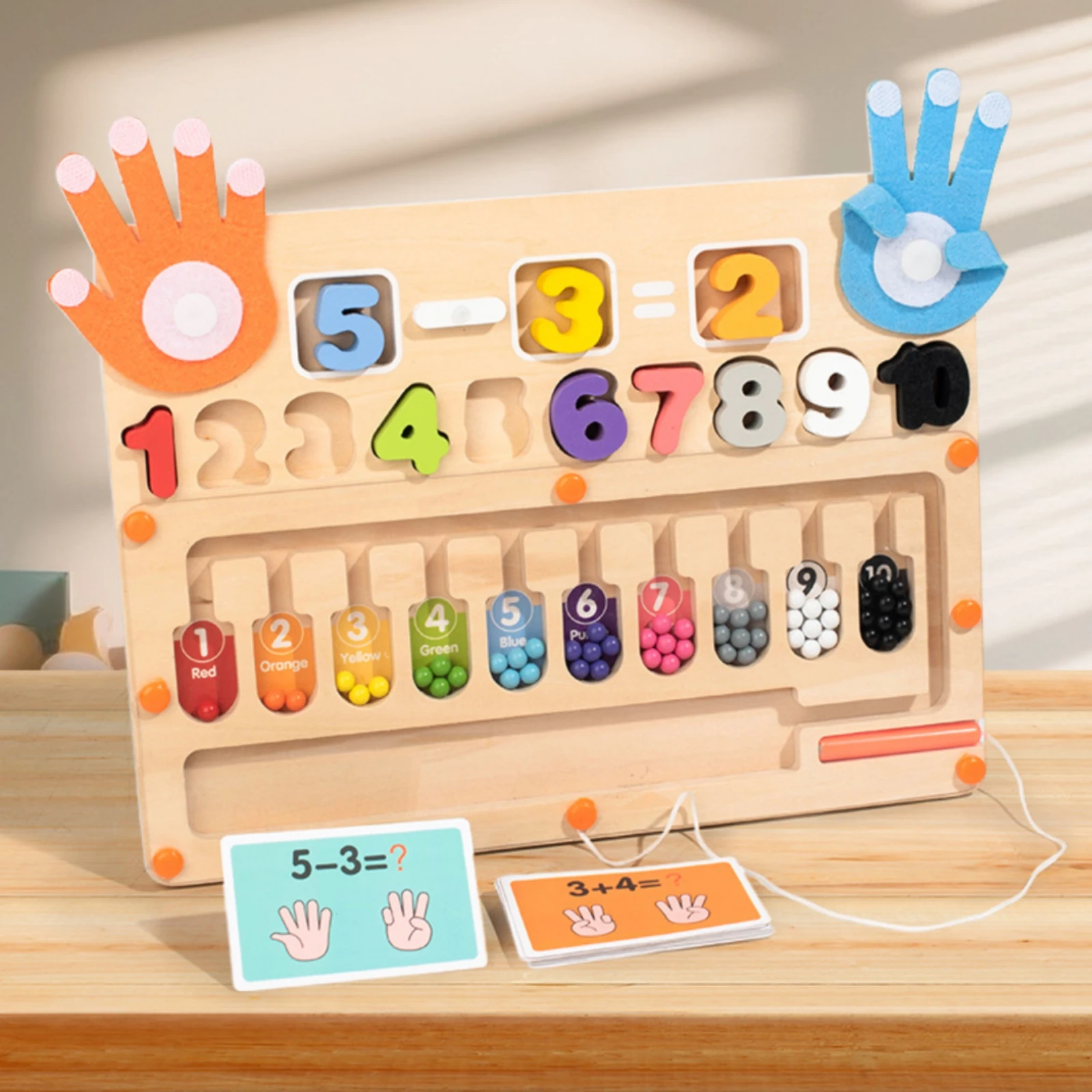 Finger Arithmetic Maze Board Hands-on Preschool Math Maze with Stylus Counting Game with Beads Interactive Fine Motor Skill Toy