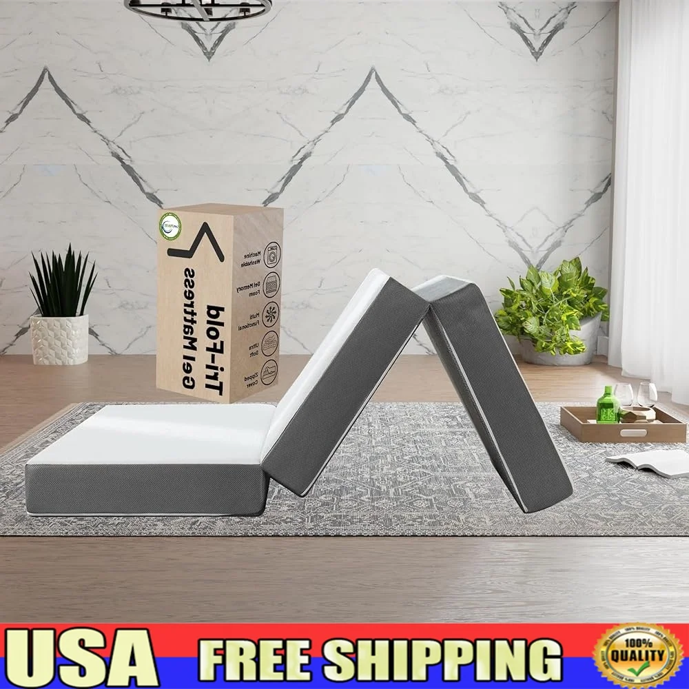 

4-дюймовый тройной складной матрас из гелевой пены с эффектом памяти, портативный легкий дышащий многорегулируемый дорожный матрас из пенопласта с поддержкой