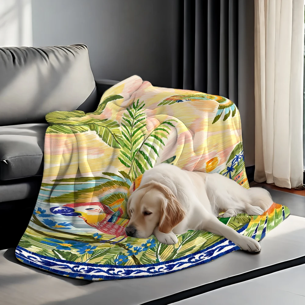 Tropical Parrot Beach Art Super Soft Flannel Blanket Fuzzy Warm Throw Blanket for Bed Couch Cozy Plush Bed Cover All Season