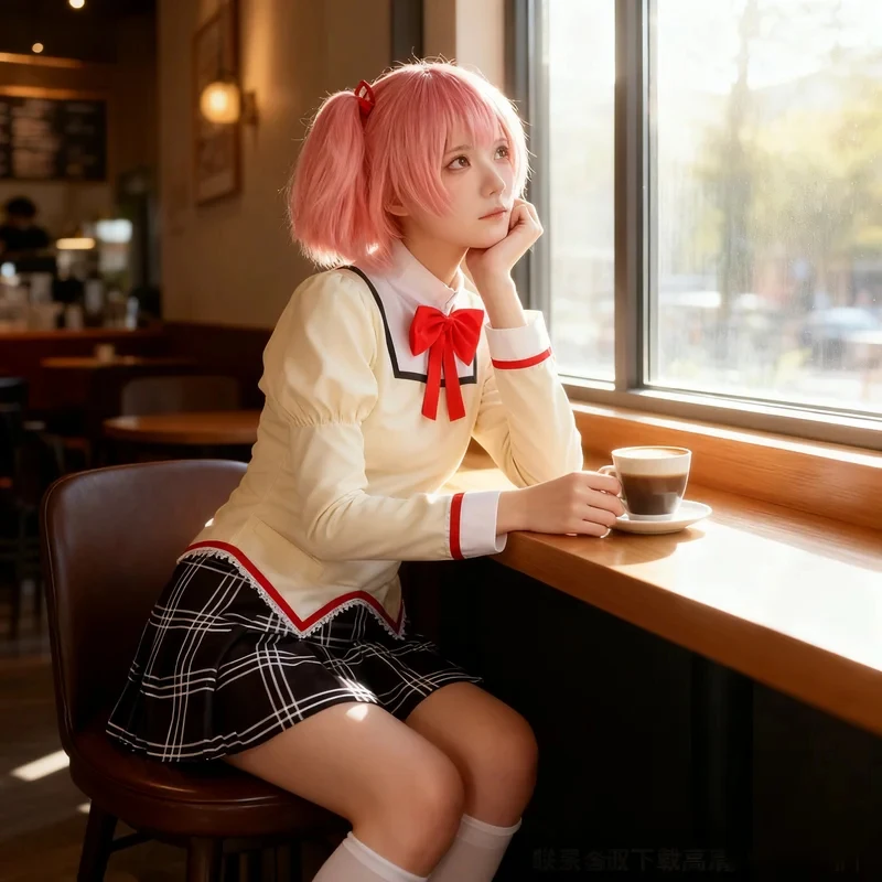 

Anime Puella Magi Magica Cosplay Costume Madoka Full Outfits Shirt Skirt Bow Tie Sock School Uniform Role Play Set yy:89