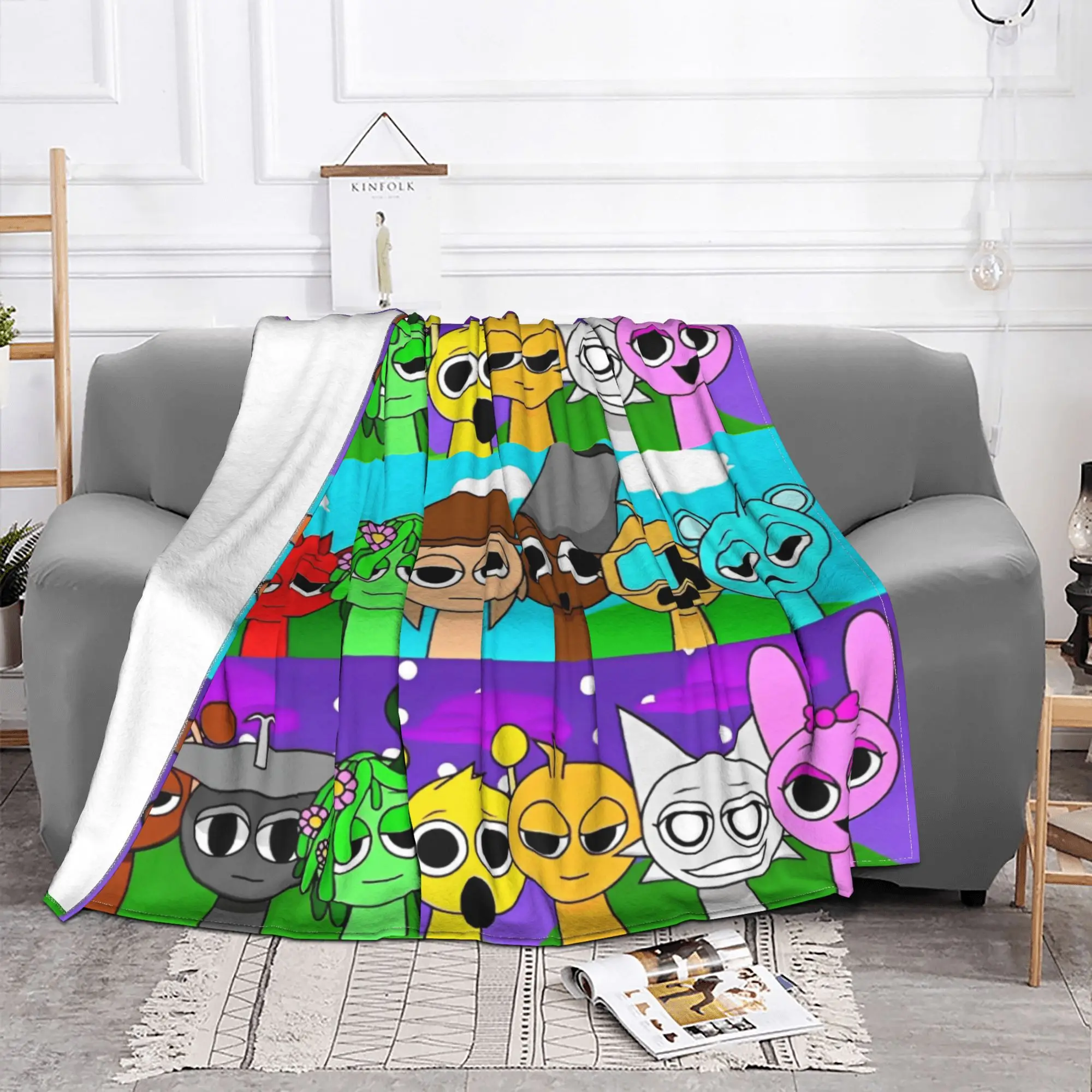 Sprunki Incredibox Blankets Beats Game Flanelowy, oddychający koc do rzucania w stylu vintage na narzutę Wiosna Jesień