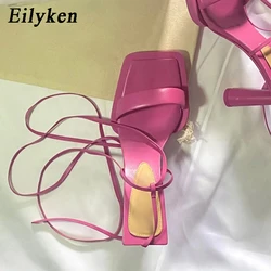 Eilyken sandali da donna estivi moda Hollow Open Toe caviglia Cross Lace-Up Gladiator Square scarpe eleganti da festa con tacco alto