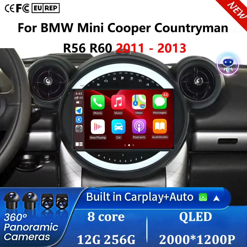 Wireless Carplay Auto AHD WIFI 4G Multimedia Autoradio Android 16 For BMW Mini Cooper Countryman R56 R60 2011 - 2013 Car Radio