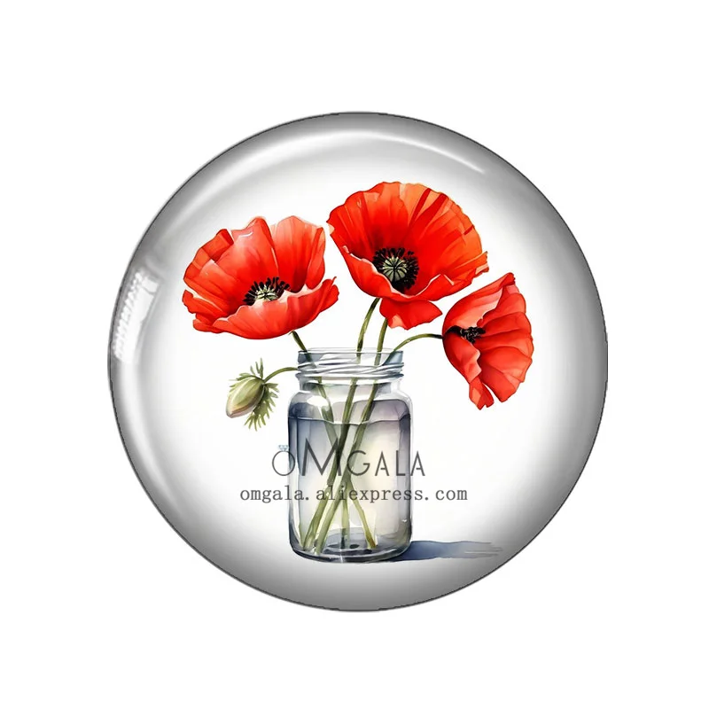 New Watercolor Red Poppy Flower Art Painting 12mm/18mm/20mm/25mm Round photo glass cabochon demo flat back Making findings