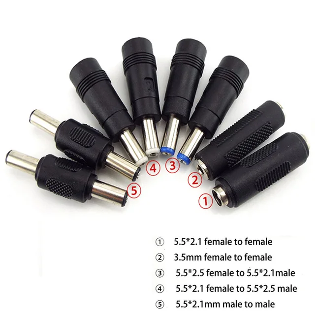 5.5X 2.1MM żeński do żeńskiego z męskiego na męskie 5.5x2.5mm 3.5mm 3.5x1.35mm mężczyzna 5521 przejściówka adapter 5525 adapter gniazdo zasilania prądem stałym porady 3.5mm