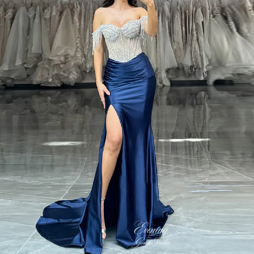 

Customized Luxurious Prom Dress Women's Evening Dresses Sweetheart Off Stretch Fabric Mermaid Dress Off-the-shoulder Crystals