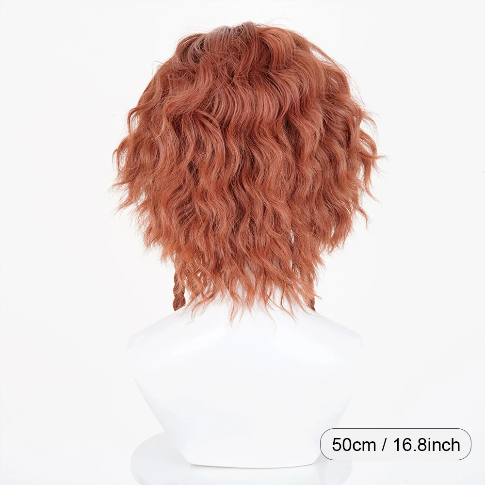 Orange Curly Short Straight Synthetic Braided Wigs Anime Game Fluffy Heat Resistant Wig with Bangs for Daily Party
