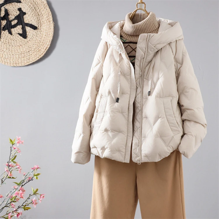 Schinteon Women Light 90% White Duck Down Jacket Casual Loose Autumn Winter Outwear with Hood Korean Style Coat 2026 New