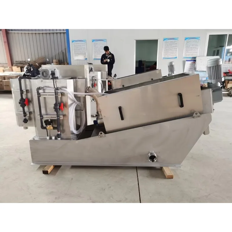 Customized Double Screw Stack Sludge Dewatering Equipment Full Stainless Steel Sludge Dehydrator With Automatic Flushing System