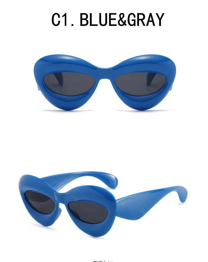 Candy Color Sexy Lip Y2k Cat-Eye-Sonnenbrille für Damen, neue Luxusmarke, gelb-blau verlaufende Sonnenbrille für Herren, Punk Hip-Hop-Brille – Detail 6