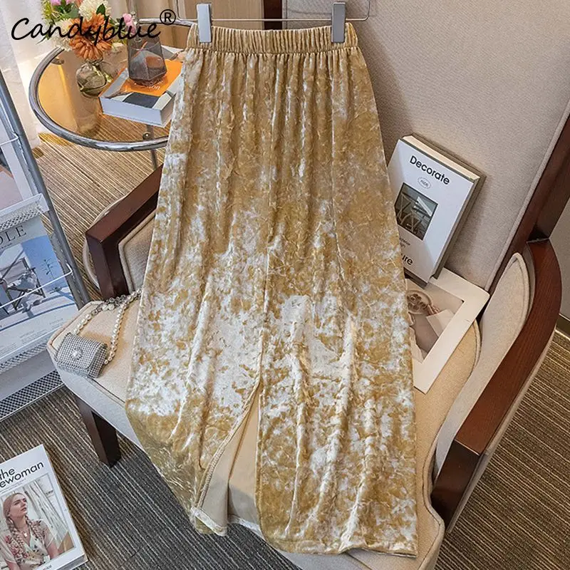 Chiffon Casual Chic Women's Skirt 2023 A-line High Waist Micro Elasticity Korean Fashion Elegant Mid-Calf Long Skirts for Women