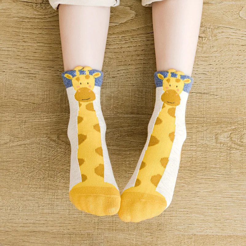 Chaussettes tube en coton avec girafe pour enfants, dessin animé, chaud, mignon, enfants, garçons, filles, étudiants, bébé, 1-12 ans, lot de 5 paires