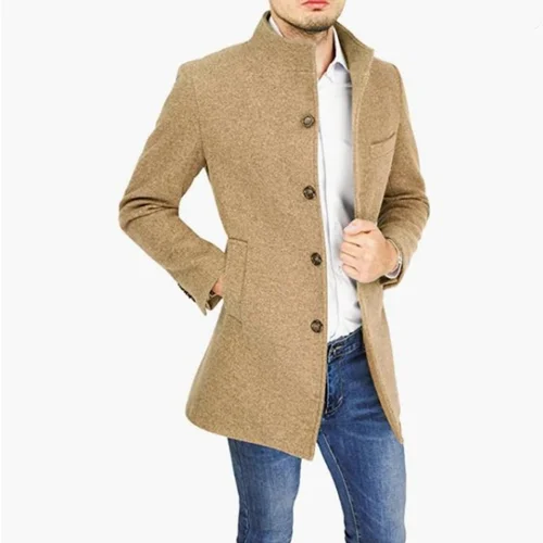 Imagen 1 del producto Chaquetas elegantes para hombre, gabardina de longitud media de mezcla de lana Lisa Jane de un solo pecho para hombre, abrigo largo para hombre