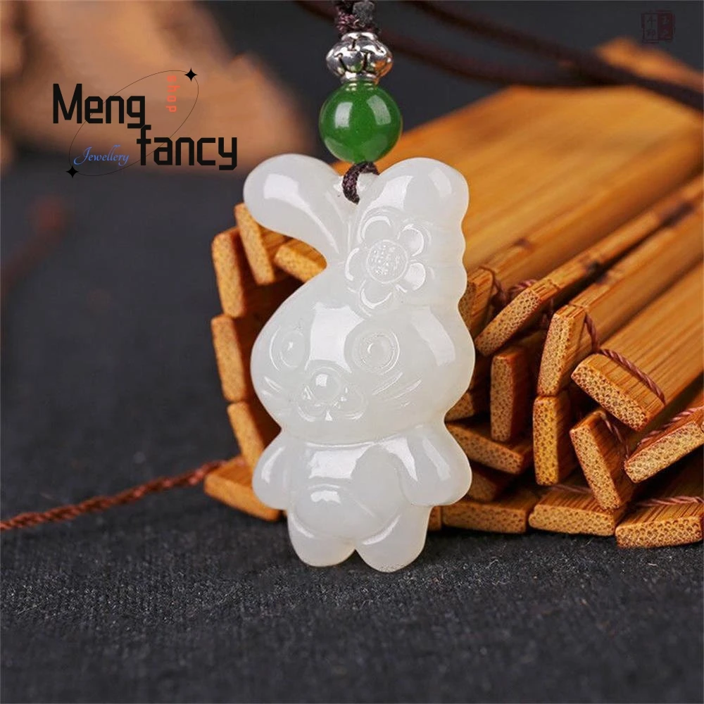 

Natural Hetian White Jade Jasper Spinach Green Stereoscopic Chinese Zodiac Pendant Exquisite Mascot Fashion Jewelry Holiday Gift