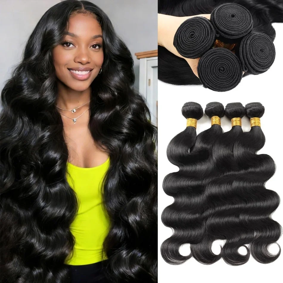

28 30 Inch Body Wave 1 3 4 Bundles Brazilian Remy Unprocessed Raw Virgin Human Hair Wavy Double Bundles Weave Extensions
