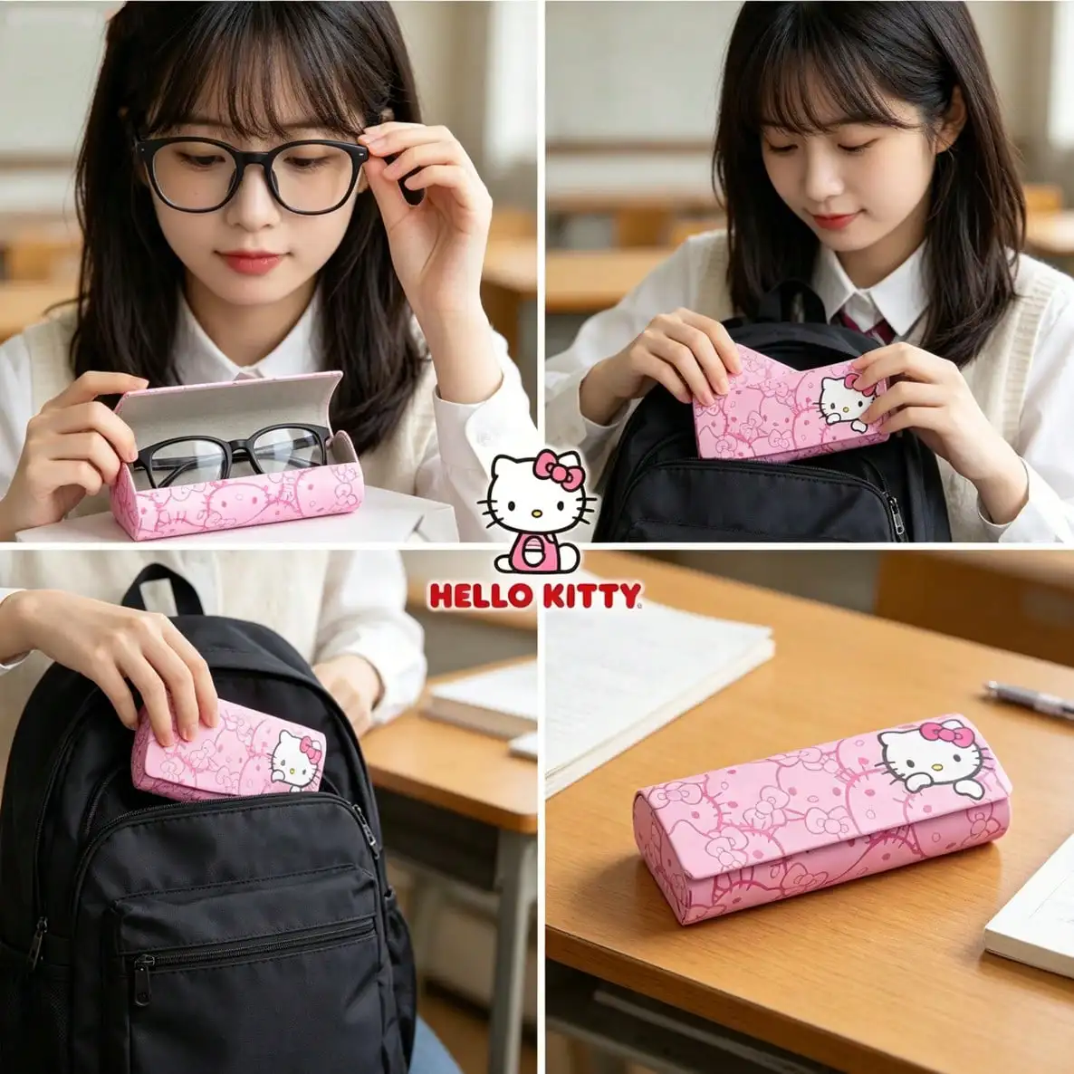 Hello Kitty Hard Glasses Case,Cute Cartoon Print Eyeglasses Storage Box,Portable Anti Shock Sunglasses Protective Women & Girls - view 5