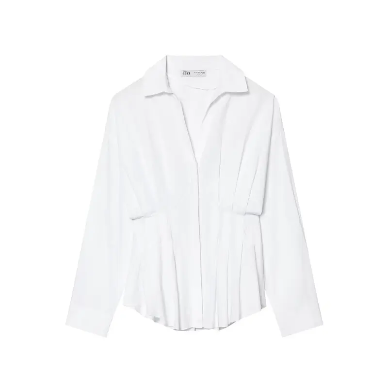 Spring 2026 Women's Fashion Long Sleeve Pleated Versatile Shirt Design Sense Turn-down Collar Blouse New Arrival 2110534