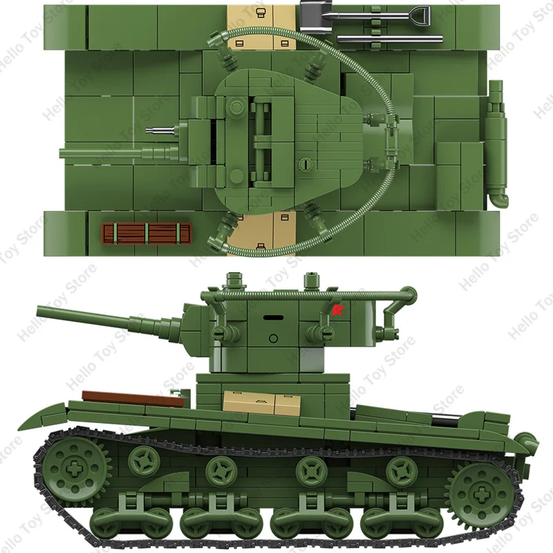 2025 WW2 Military Tank Building Blocks Soviet T-26 Light Tank Army Weapon Model Soldier Figures Bricks Toys For Boys Gifts Sets - Image 3