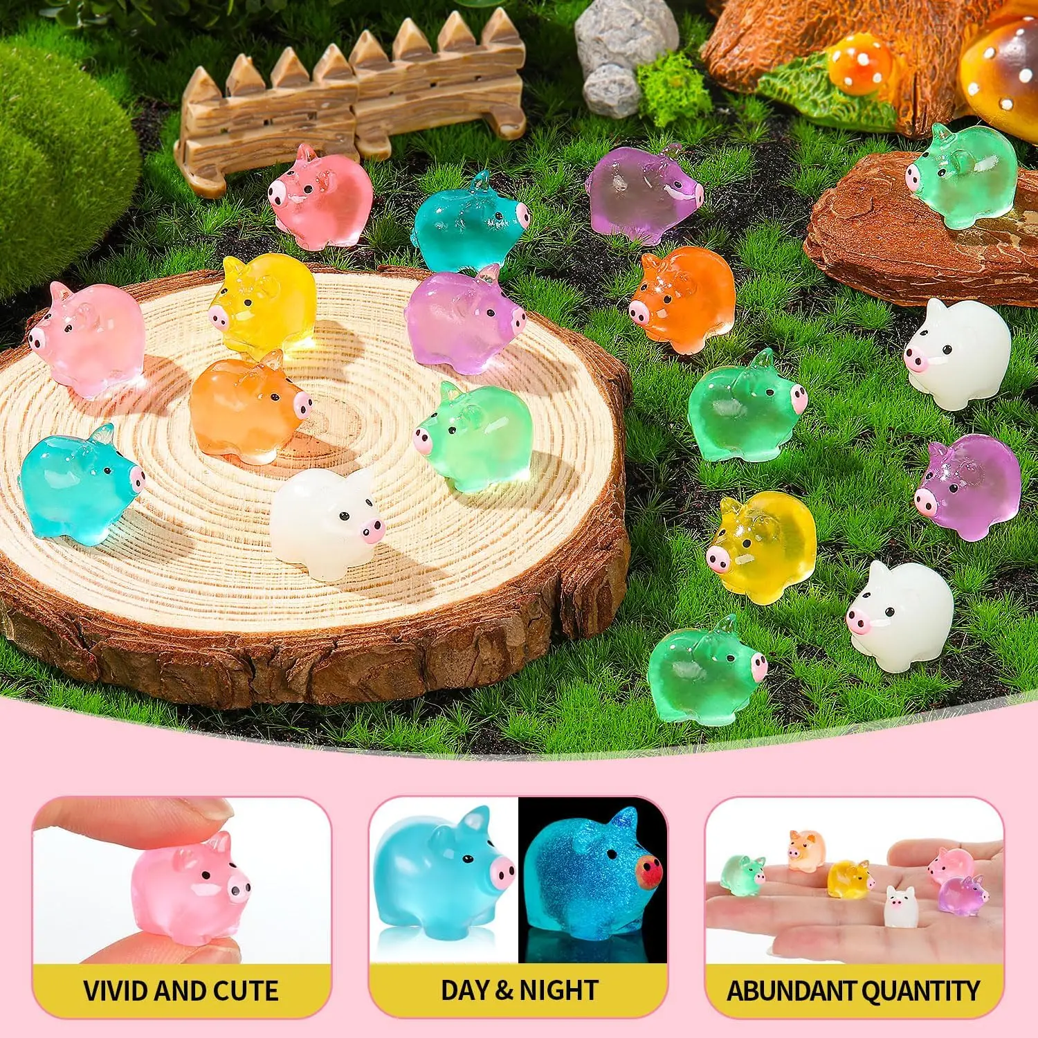 Mini Resin Tiny Pigs Ornament Luminous Pigs Miniature Pig Figurines Bulk Mini Resin Animals for Garden Landscape Party Decor
